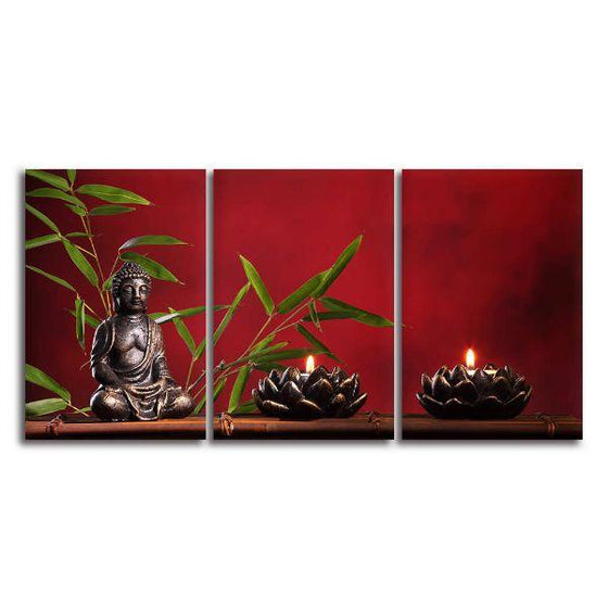 Zen Buddha & Candles 3 Panels Canvas Wall Art