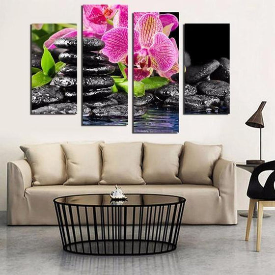 Purple Orchid And Zen Stone Canvas Wall Art