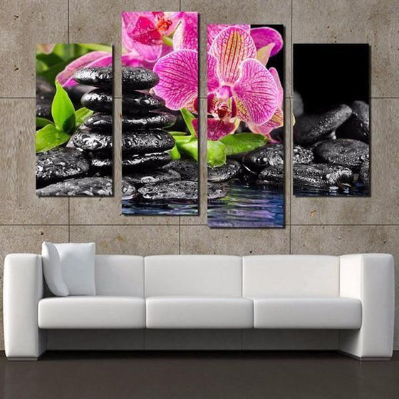 Purple Orchid And Zen Stone Canvas Wall Art Living Room